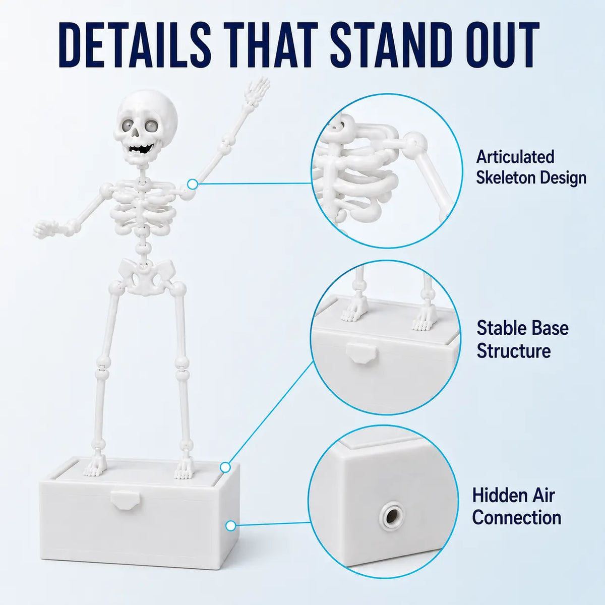3D-Printed Aquarium Dancing Skeleton Ornament with Suction Cup Base and Air Tube, Bubble-Activated Fish Tank Decoration, Halloween Aquarium Decoration