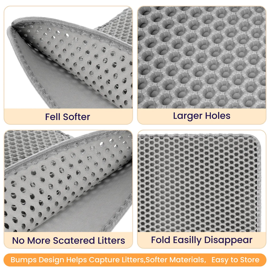 Honeycomb Cat Litter Trapping Mat with Pee Guard, 22X16 in Grey, 2-In-1 Versatility, Double-Layer Effortless Cleanup, Strong Anti-Slip Backing, Side-Opening Design, Leakproof Waterproof Pet Supply for Floor Protection & Sensitive Paws, Pad,Sohochic