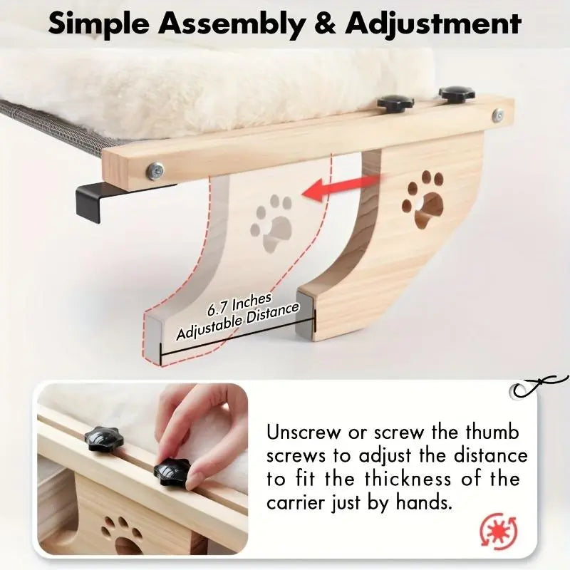 Petwhole Cat Window Sill Perch-Natural Wood & Metal Frame for Large Cats and Kittens, Adjustable Foldable Cat Window Bed with Large Load Capacity,Sturdy and Durable,Universal Fit for All Windowsills & Bedside,Easy to Adjust,Cat Sunbathing Rest Essential