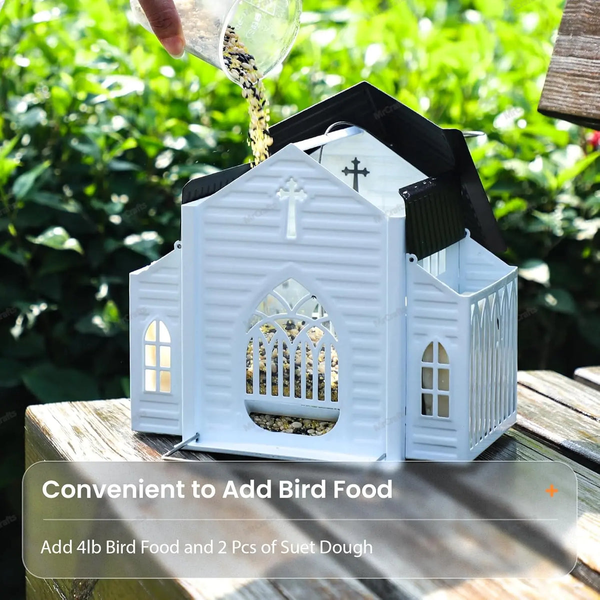 Mrcrafts Solar Powered Church-Shaped Metal Bird Feeder, 10.35''×6.69''×8.2'' Hanging Outdoor Feeding Tool, 4Lb Large Capacity, Bird Suet Design, Weatherproof Stain Resistant Garden Decor, Unique Christmas Gift