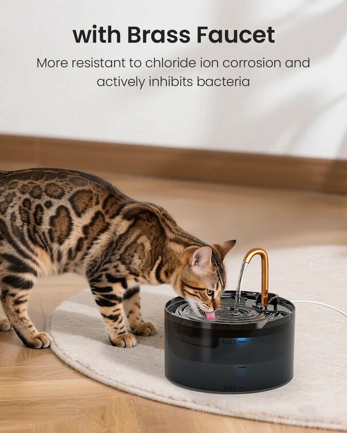 MISFANS Silent Cat Water Fountain 2.1L B13 Pet Water Fountain Ultra-Quiet Copper Spout Night Light 6-Layer Filter Soft Blue LED Automatic Gravity Feeder