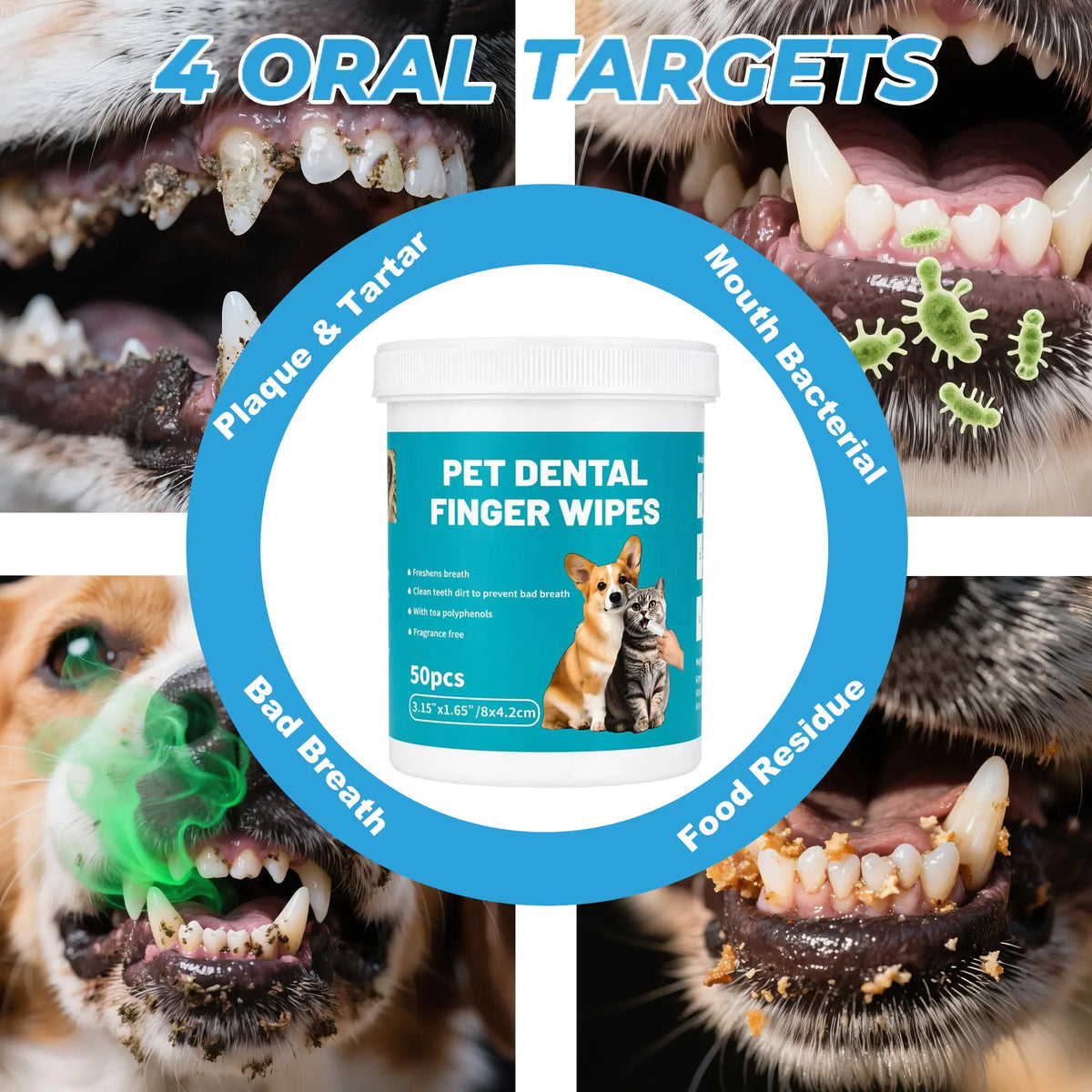 Edenwag Pet Teeth Cleaning Wipes for Dogs & Cats, Vet-Recommended Remove Bad Breath & Plaque & Tartar Buildup, Dog Tooth Brushing Kit, Dog Breath Freshener, Dogs Toothbrush & Toothpaste Alternatives Sohochic