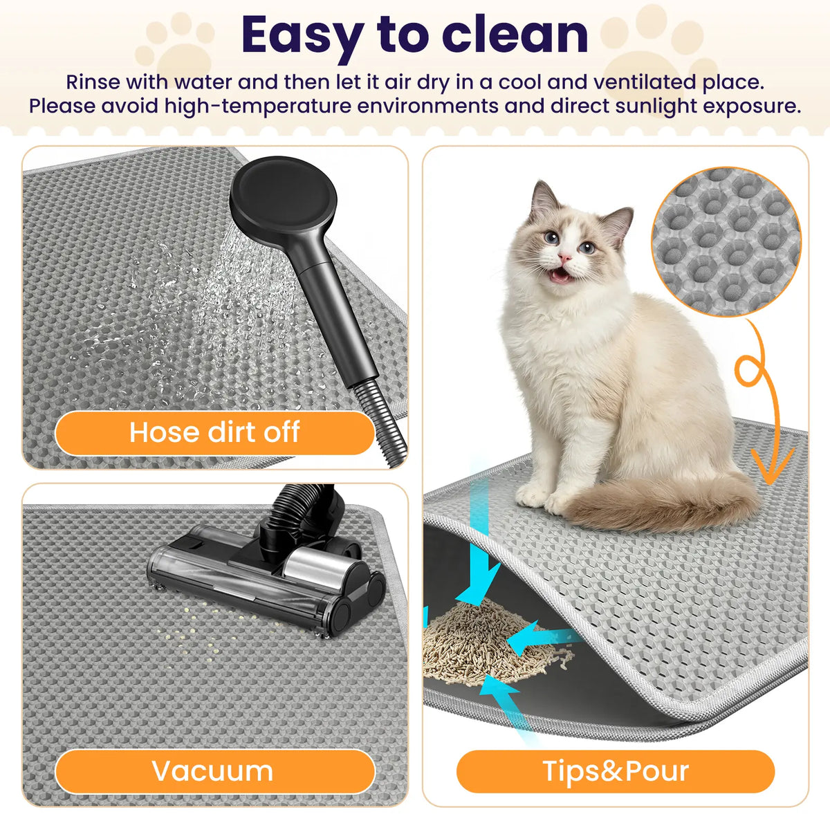 Honeycomb Cat Litter Trapping Mat with Pee Guard, 22X16 in Grey, 2-In-1 Versatility, Double-Layer Effortless Cleanup, Strong Anti-Slip Backing, Side-Opening Design, Leakproof Waterproof Pet Supply for Floor Protection & Sensitive Paws, Pad,Sohochic