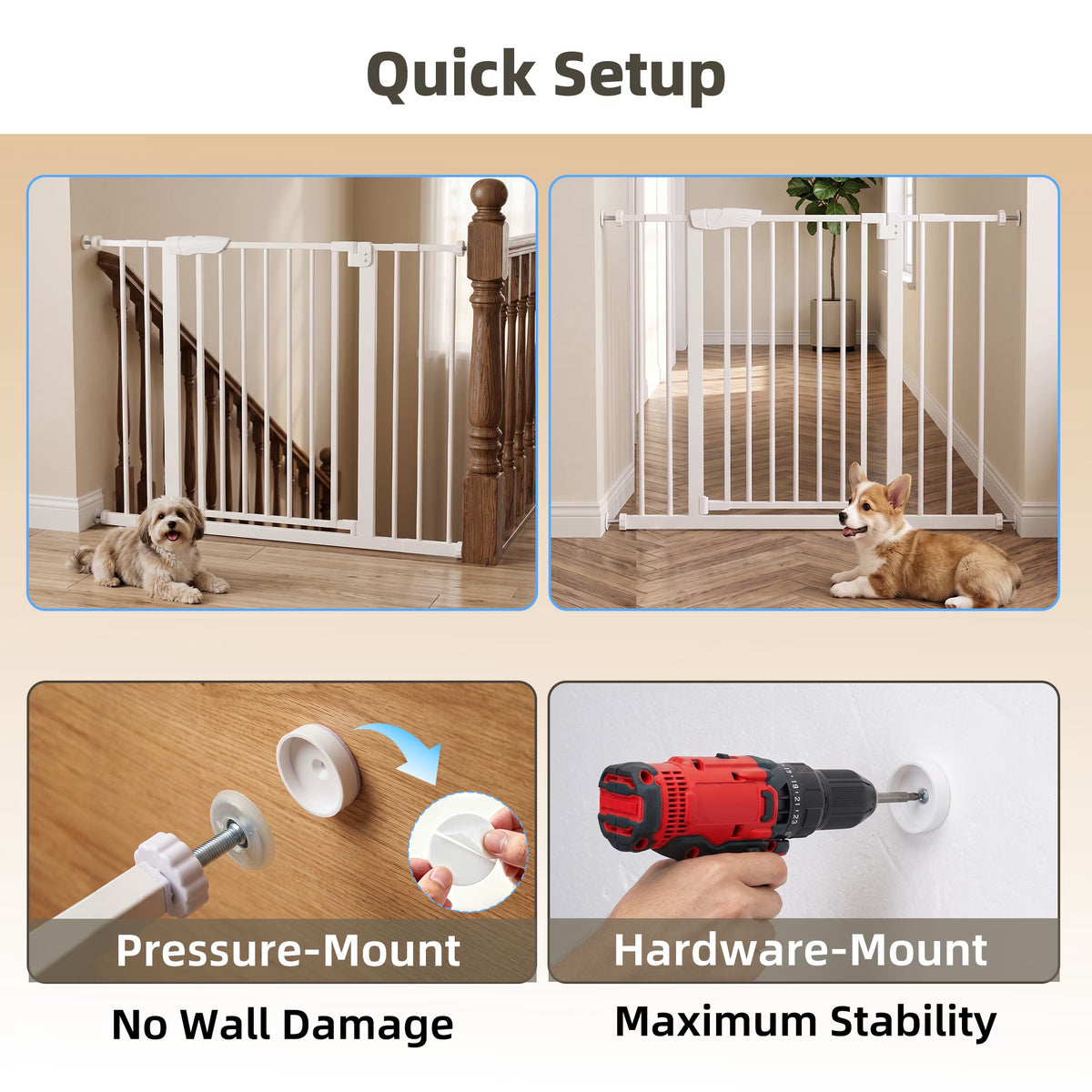 Walk-Thru Pet Gate for Doorways and Stairs, Adjustable 30"-41" Auto-Close Metal Dog Gate, Pressure or Hardware Mount Options for Indoor Openings