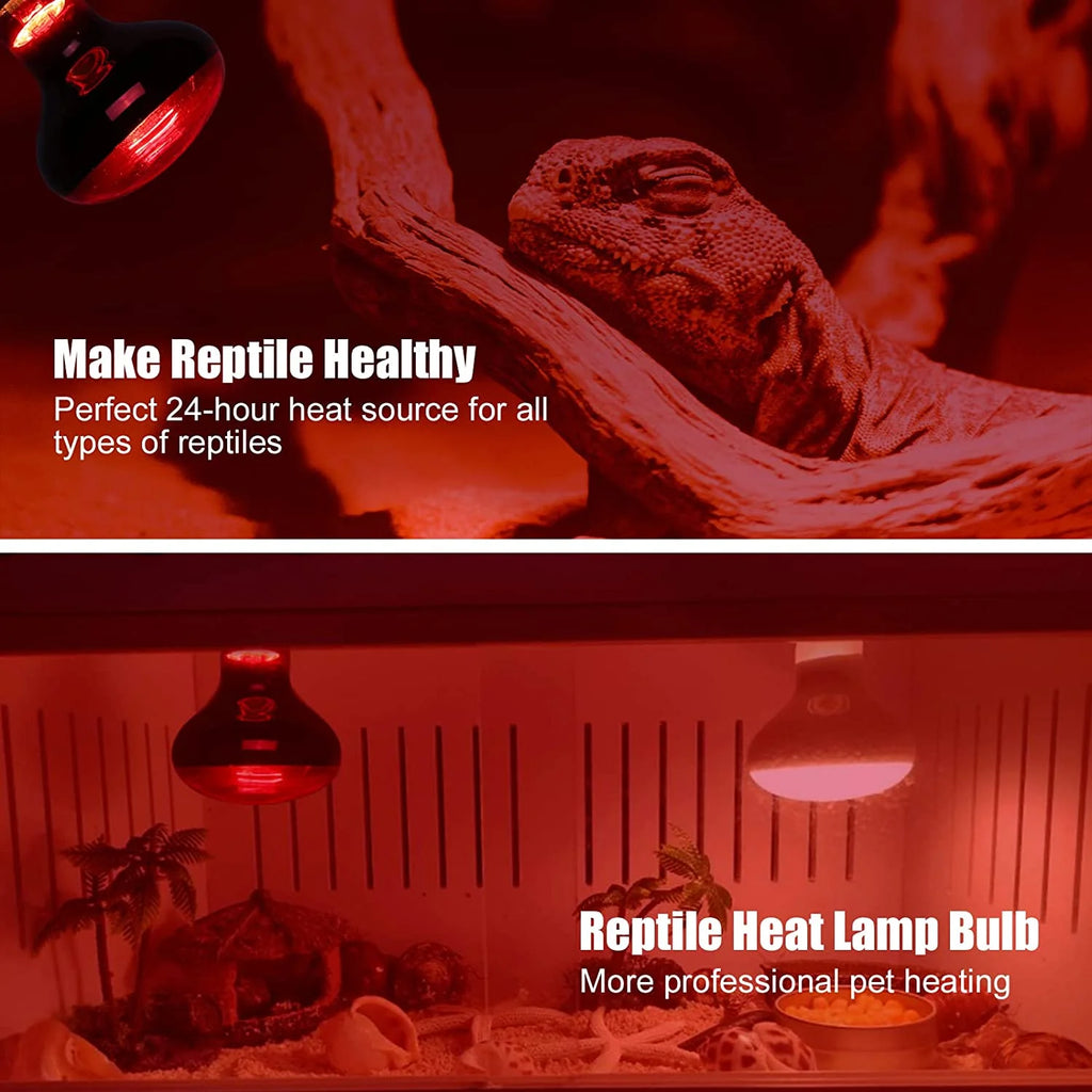 Reptile Heat Lamp 100W, 2Pcs E26 Basking Spot Light, Infrared Heat Lamp, Red