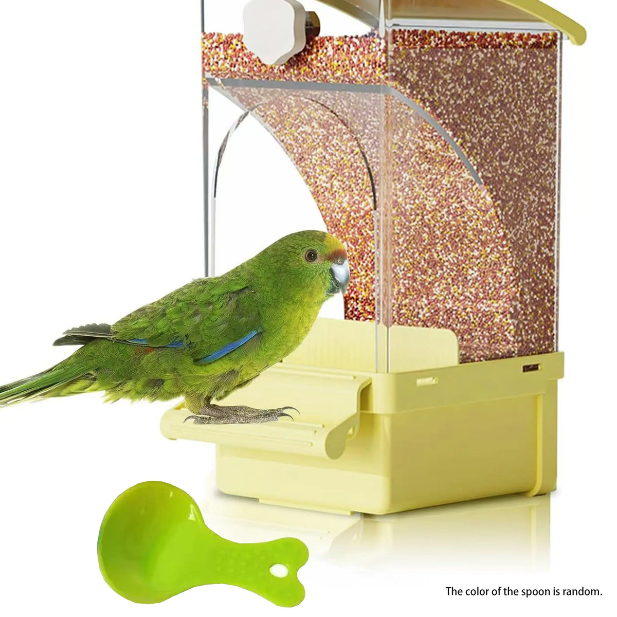 No Mess Bird Feeder for Cage - Automatic Gravity Food Dispenser with Perch, Clear Acrylic Seed Storage for Parakeets, Cockatiels, Budgies & Finches (Waste-Free Design)