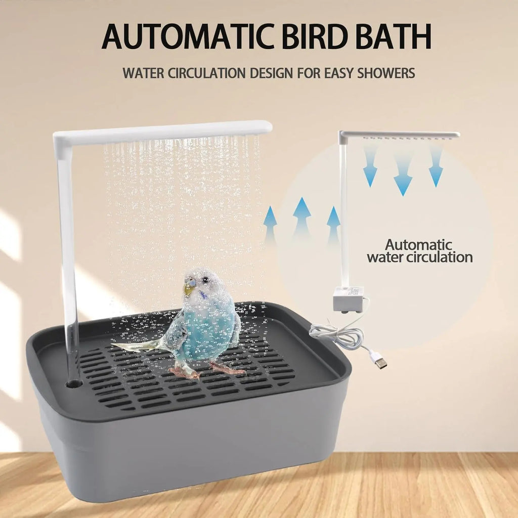 Parrot Bathtub – Automatic Bird Bath for Cages, Automatic Shower Fountain for Parrots & Pet Birds, Usb-Powered Circulating Bathtub for Cockatoos, Parakeets, and African Greys, Bird Supplies