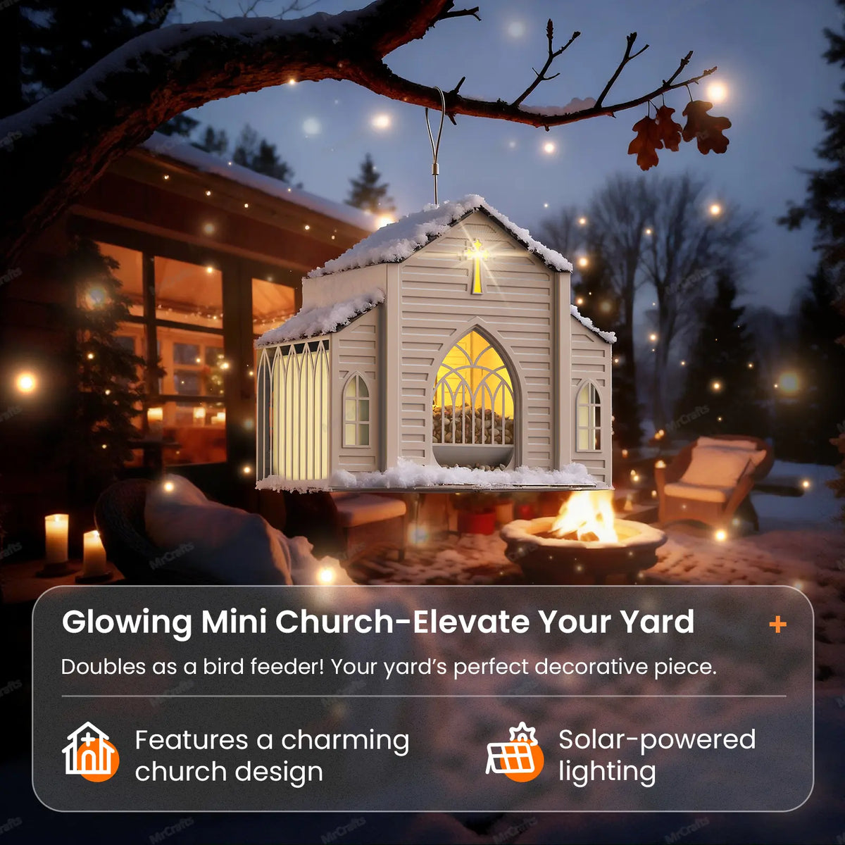 Mrcrafts Solar Powered Church-Shaped Metal Bird Feeder, 10.35''×6.69''×8.2'' Hanging Outdoor Feeding Tool, 4Lb Large Capacity, Bird Suet Design, Weatherproof Stain Resistant Garden Decor, Unique Christmas Gift