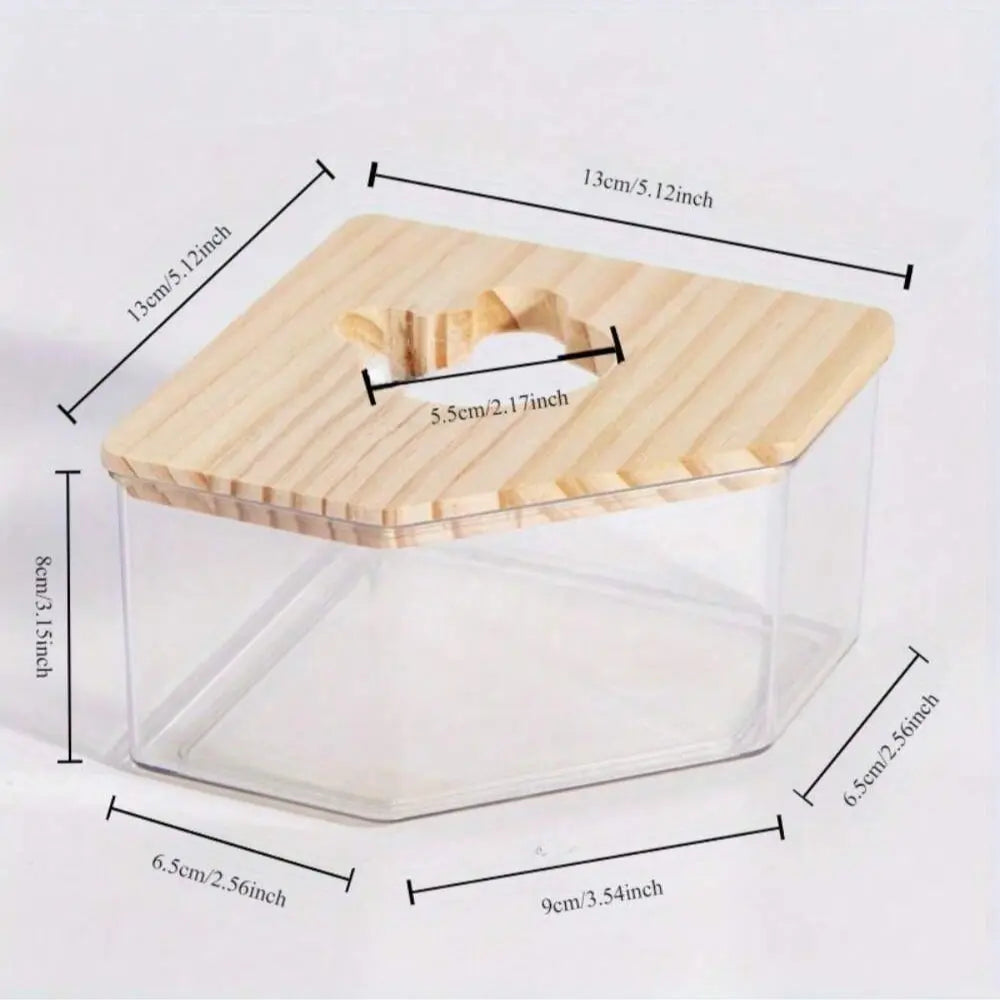 Transparent Acrylic Bath Sandbox or Ladder, Dual Purpose Large Small Pet Toilet Bowl, Beach Theme Design, Wooden Platform, Ideal for Goldfish Supplies, Hamster Cage Habitat, Hamster Cabinet Habitat