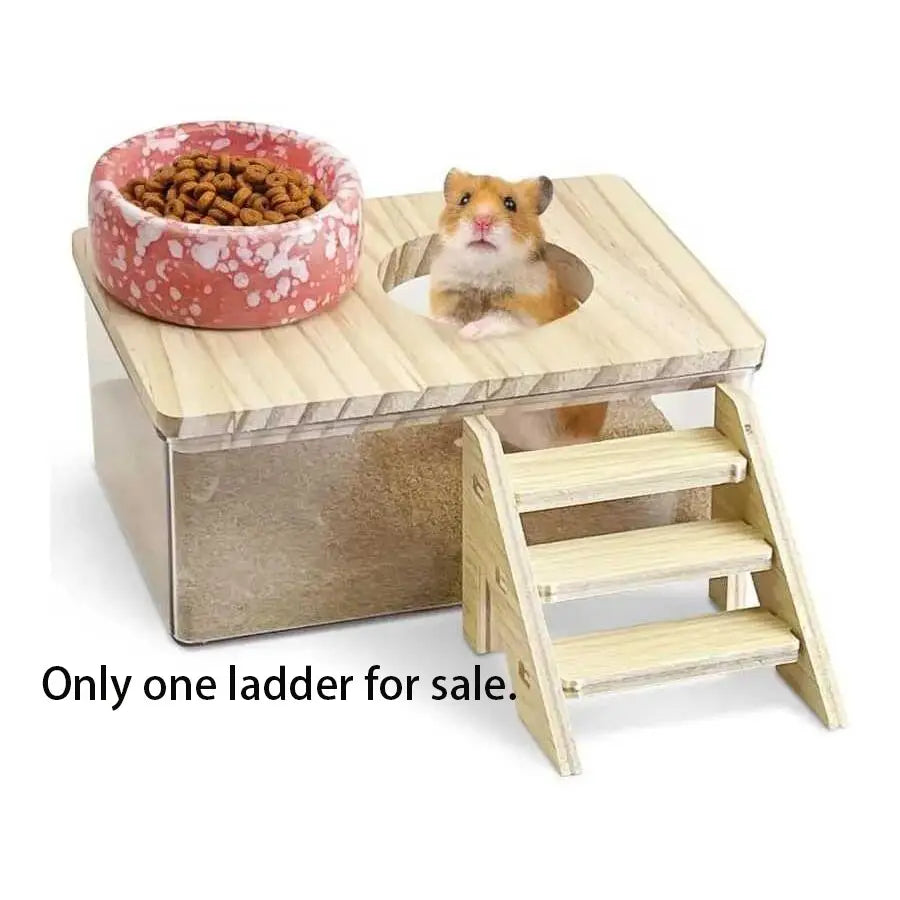 Transparent Acrylic Bath Sandbox or Ladder, Dual Purpose Large Small Pet Toilet Bowl, Beach Theme Design, Wooden Platform, Ideal for Goldfish Supplies, Hamster Cage Habitat, Hamster Cabinet Habitat
