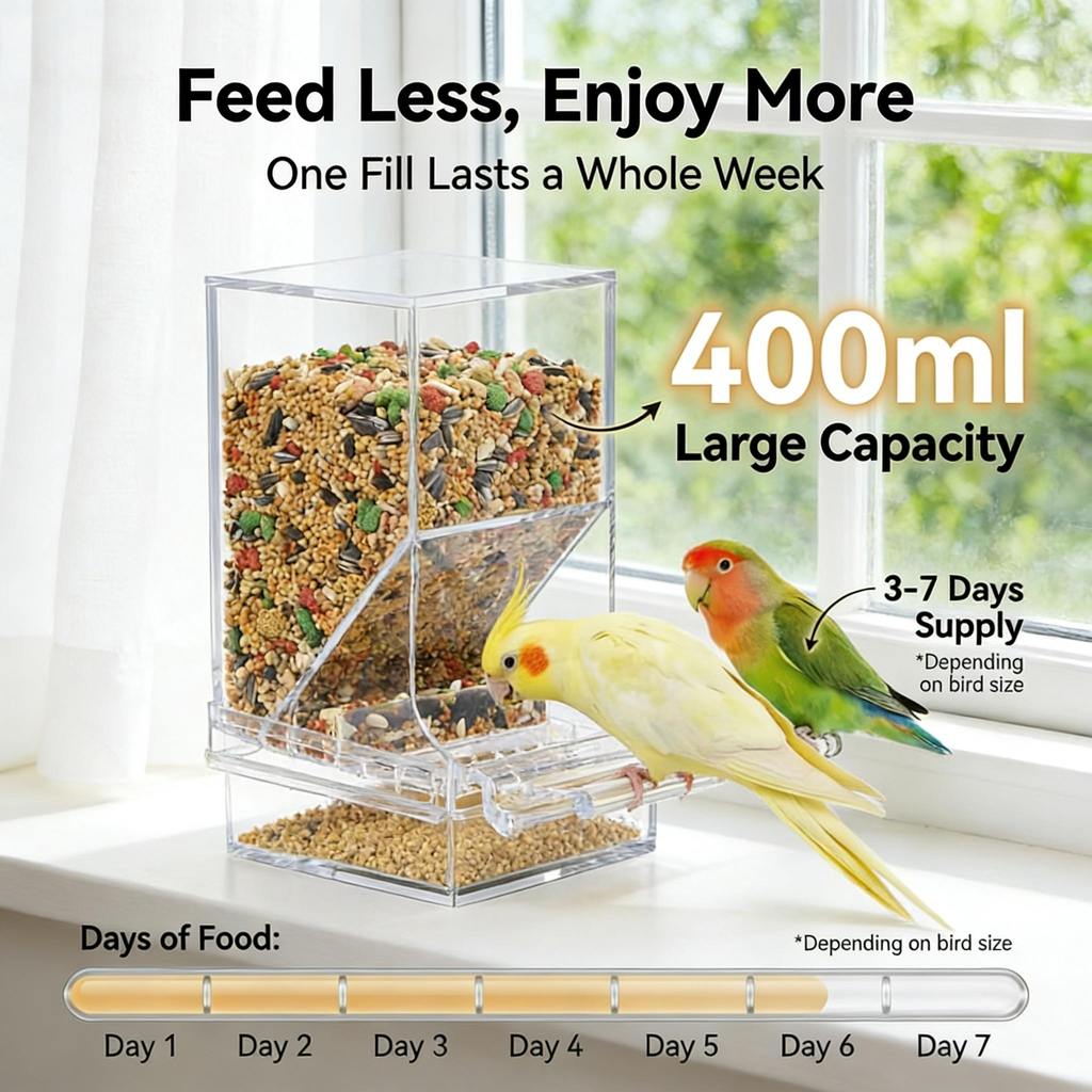 Improved Automatic Feeder for Parrots, Cockatiels, and Canaries